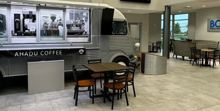 Ahadu coffee truck with table and chairs